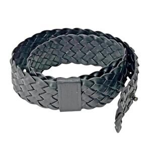 Eileen Fisher Black Braided Leather Belt with Hook Closure, L/XL